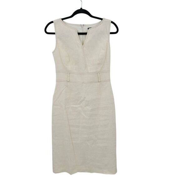 Antonio Melani Ivory Sleeveless Sheath Dress Sz 2 Linen Knee Length Old Money - Picture 4 of 11
